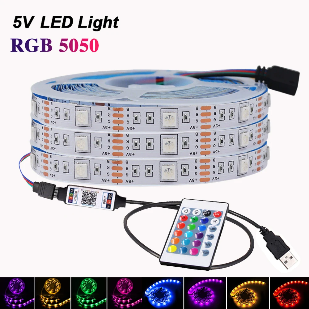 High Brightness 30LED/M RGB USB LED Light 5050 Diode Tape Wireless Bluetooth APP Control LED Strip For Bedroom Kitchen TV Decor