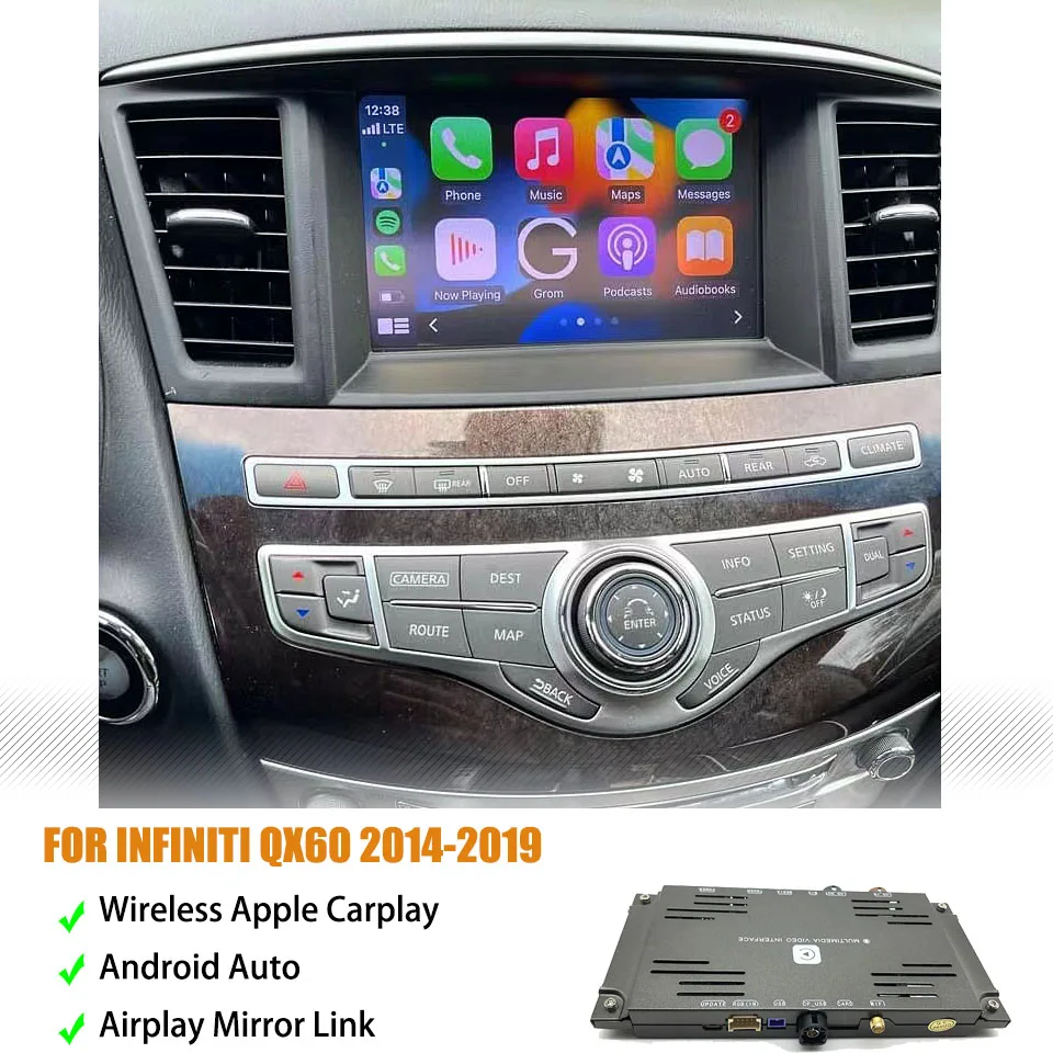 AZTON CarPlay Android Auto Car Multimedia Interface Headunit Retrofit Module for Infiniti QX60 2014-2019 Wireless Apple Car Play