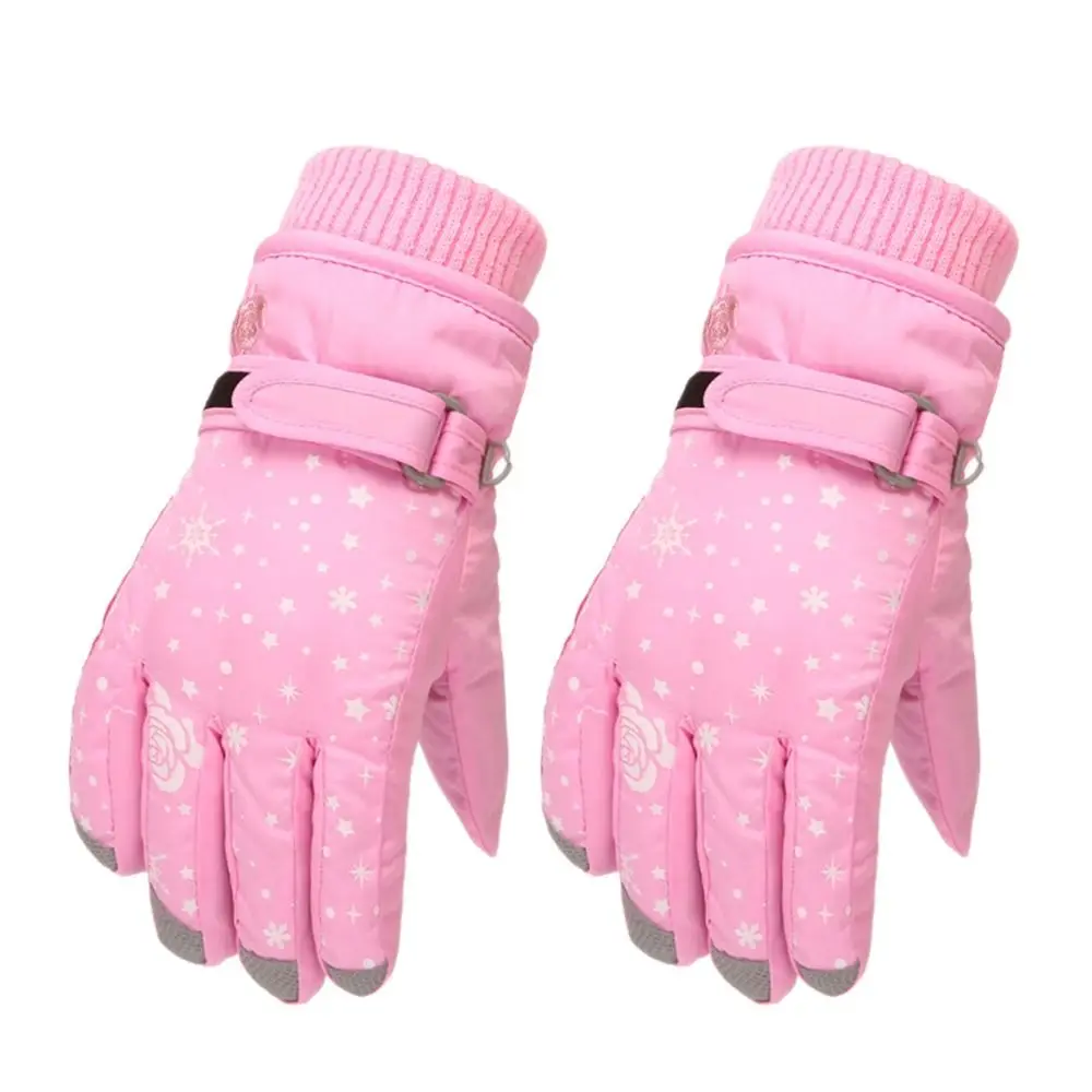 Girls Snow Snowboard Thicken Warm Waterproof Children Skiing Gloves Outdoor Sports Mittens Ski Kids Cycling Gloves 5-8Years