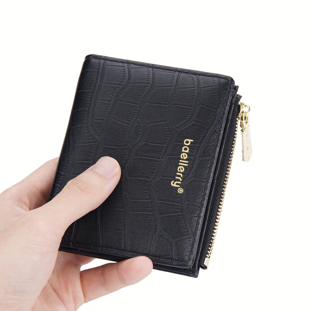 1pc-Baellerry Crocodile Pattern PU Short Wallet, with ID photo window, zippered coin pocket, multiple card slots, slim and compact wallet