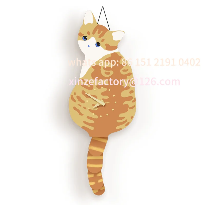 

Customizable Cat Bionic Clock Tail Wagging Wall Clock Wall Mounted Cartoon Clock
