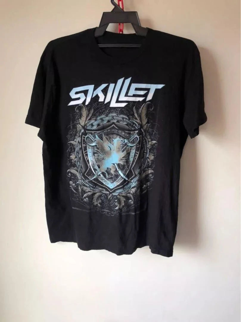 

Горячая винтажная рубашка с группой Skillet, черный цвет, размер, футболка с перепринтом, рубашка с короткими рукавами и графическим рисунком, унисекс, для мужчин и женщин, лето