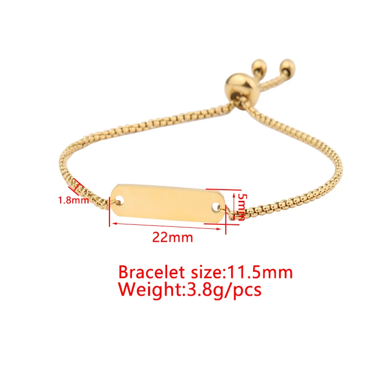 10Pcs 11.5cm Stamping Blank Bar Charm Bracelets Mirror Polish Stainless Steel Adjustable Bracelets For Women\'s Jewelry