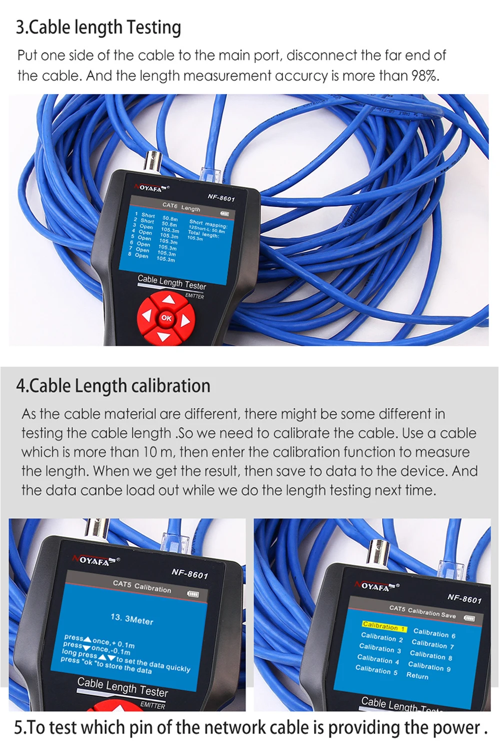 NOYAFA Netzwerkkabeltester NF-8601 Ethernet-Kabeltracker mit PoE/PING-Funktion, Messung der Länge, Wiremap-Tester, Netzwerkwerkzeuge – Detail 7