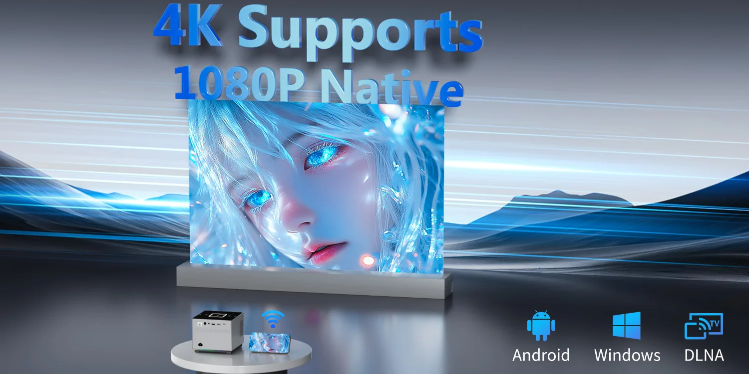 Xnano X3 Tragbarer Projektor 250ANSI Native 720P Unterstützt 4K Elektrischer Fokus Auto-Keystone Android 11 Dual-WLAN Bluetooth ARGB-Licht Heimkino-Beamer für Schlafzimmer Gaming und Streaming – Detail 1