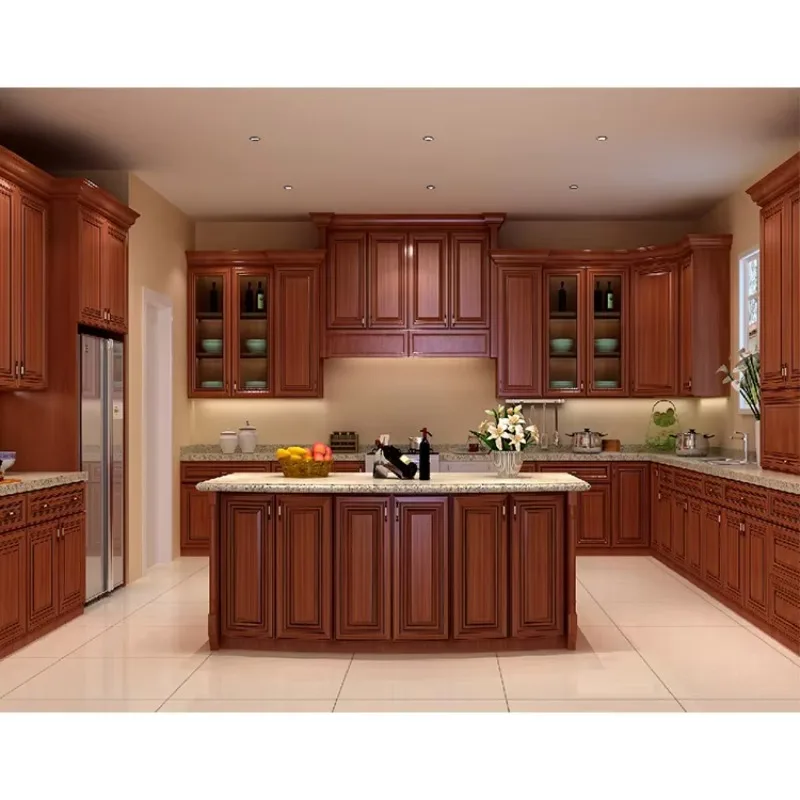 China Supplier  Solid Wood Cabinet Furniture Design European Style Modern Luxury Modular Kitchen Cabinets Set