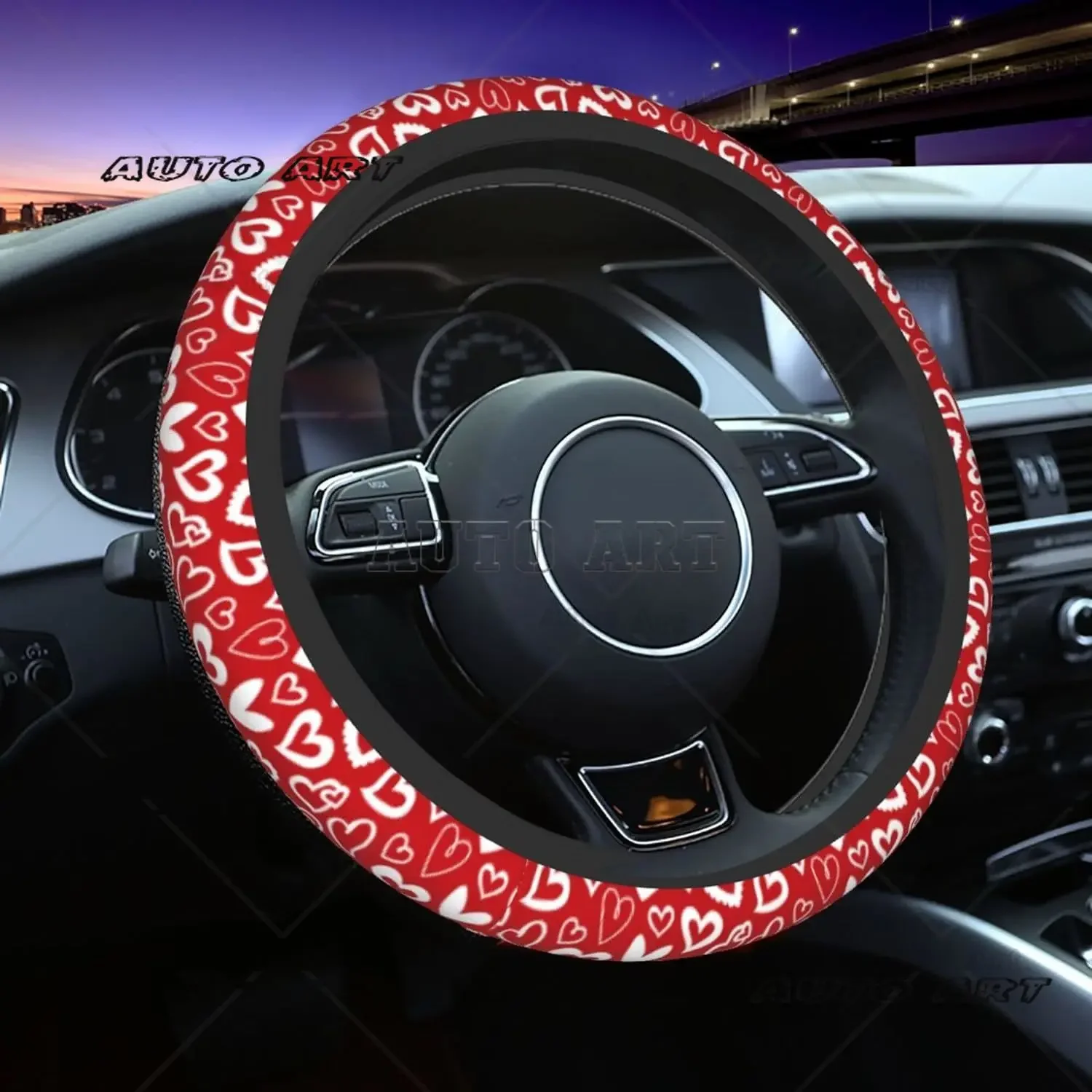 Steering Wheel Cover for Women Men Heart Red Valentine Day Neoprene Steering Wheel Protector Universal Fit Most Car Sedans