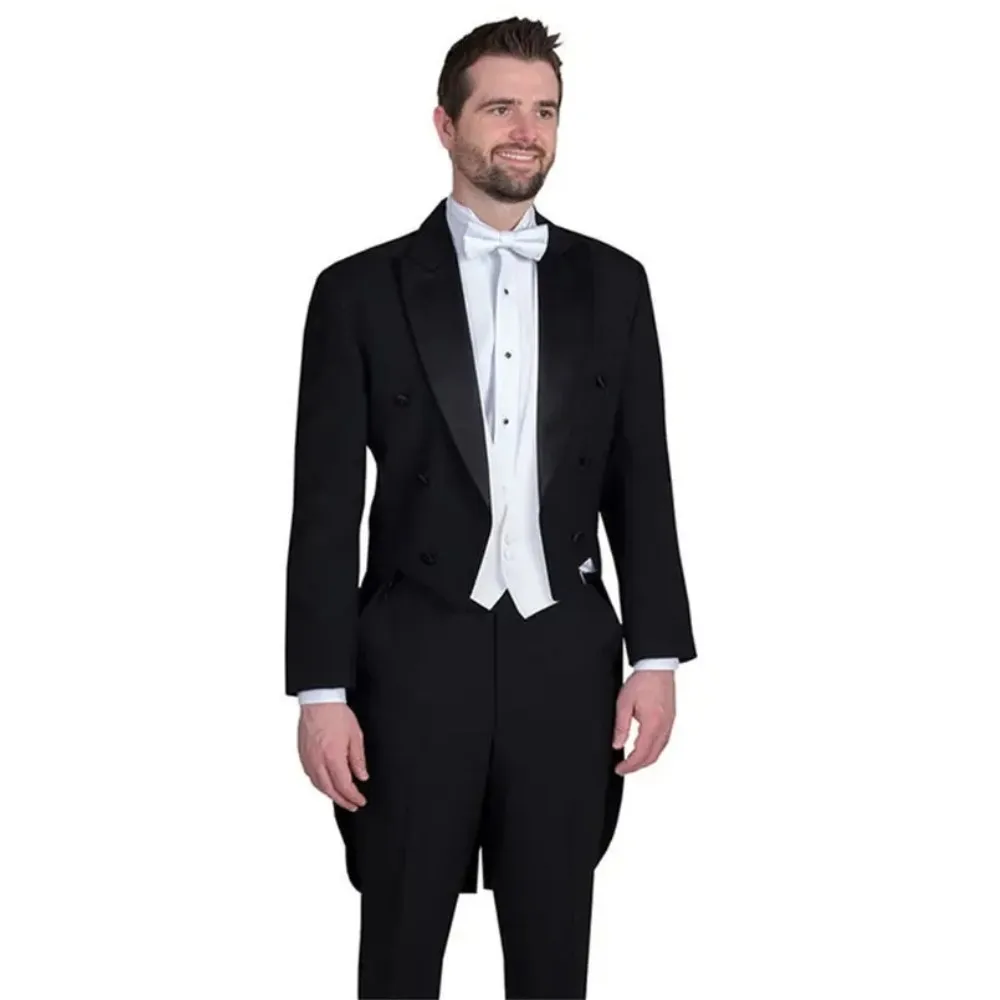 

Мужские костюмы Смокинги Черный вечерний пиджак с остроконечными лацканами для свадьбы Жених для мужчин Последний дизайн Длинное пальто на заказ 3-х предметов