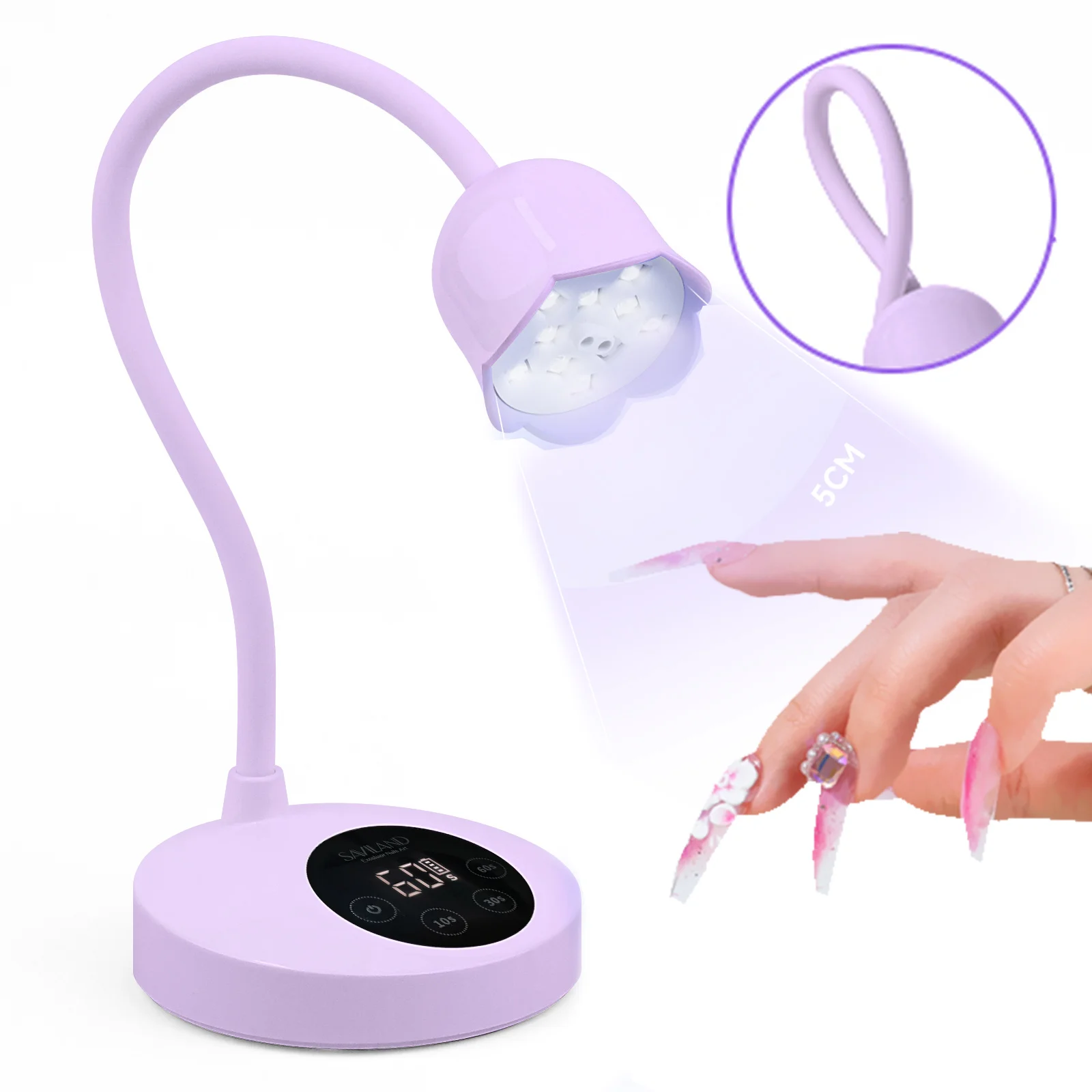 Lampa do paznokci żelowych SAVILAND 30W Intellisense, bezprzewodowa, ładowalna, światło UV LED z giętką szyjką do szybkiego utwardzania, do użytku domowego i salonu.