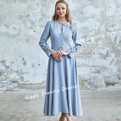 Giggle Crepe O-Neck Bow Button Elegance Prom Gown Saudi Arab A-Line Summer Ankle-Length Evening Party Dresses for Women 2024