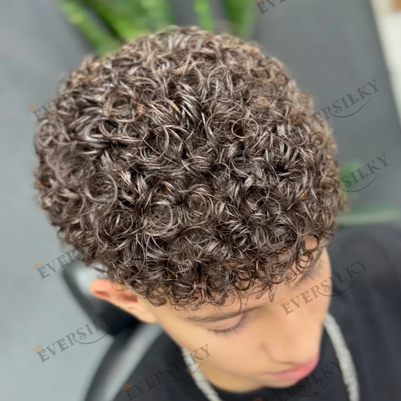Unsichtbares europäisches Echthaar 18mm gelocktes Herren-Toupet, Haarersatz, super haltbar, feine Mono-Basis, natürliche Haarlinie, Remy – Detail 3