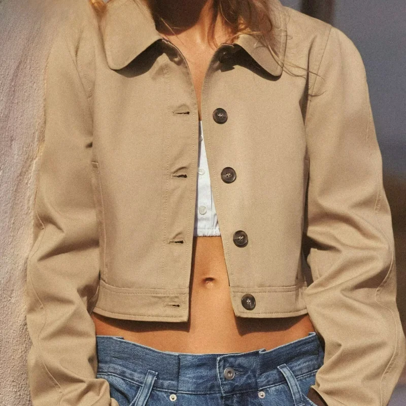 

Spring 2025 Faion Long Sve irt Collar Jaet Women's New Sle ort Coat Outerwear Ele Classy Trendy 6744