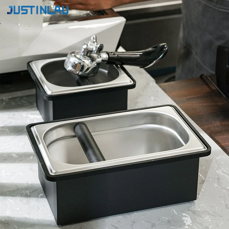 JUSTINLAU Stainless Steel Coffee Knock Box Non‑Slip Rubber Base Espresso Grounds Container Bin For Home Cafe Shop Barista Use