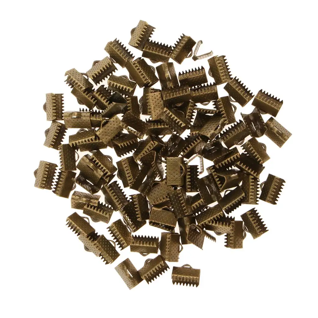 3-6pack 100pcs Clamp Cord End Cap Tip Bracelet Connectors 10mm Bronze