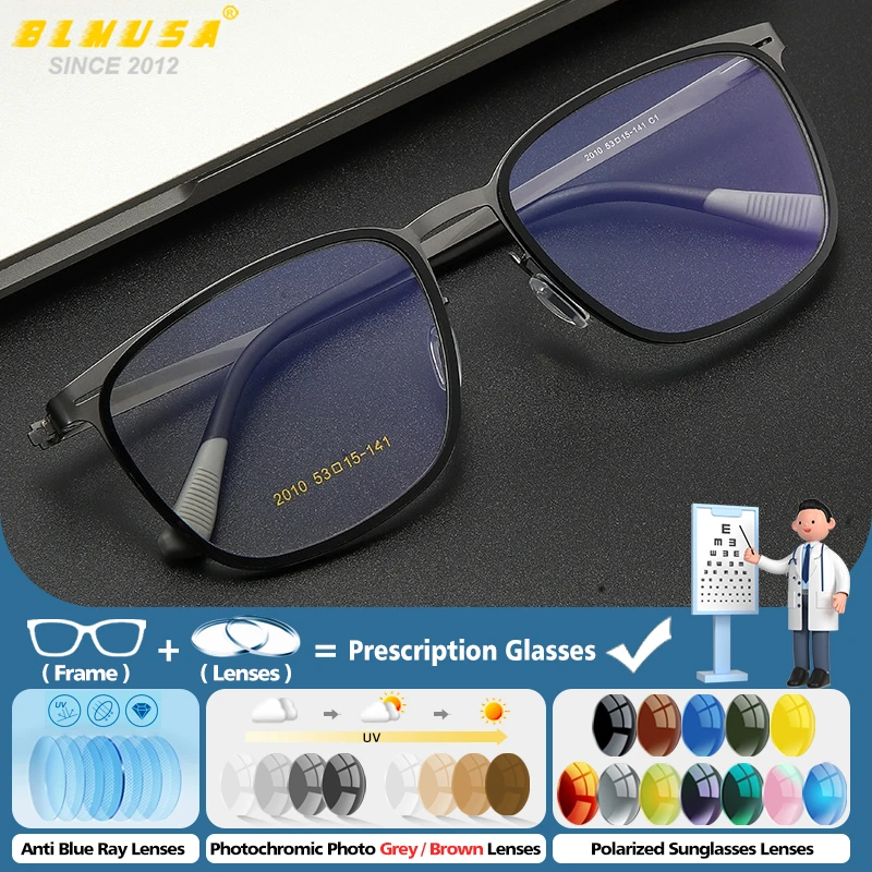 

BLMUSA Business Ultralight Square Blue Light Filter Prescription Glasses High Quality Men Fashion Progressive Optical Eyeglasses