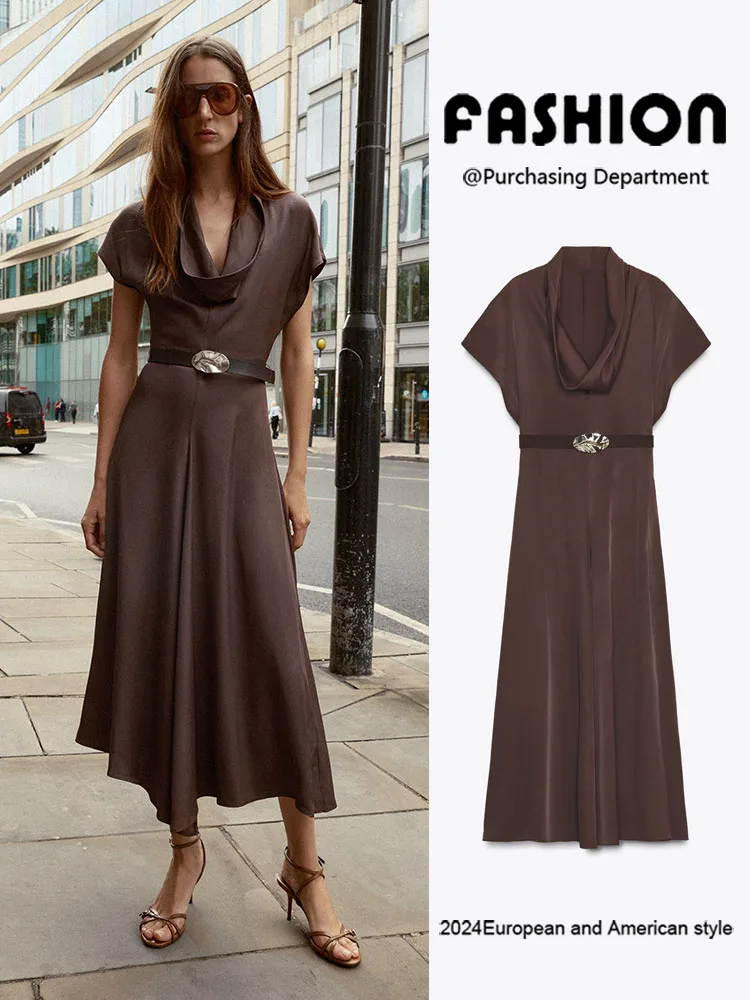 

Ele ort Sve Midi Dr with Belt Winter New Arrival Women's Faion Loose Ne Design Gown Autumn 2025 Ladies' Premi...