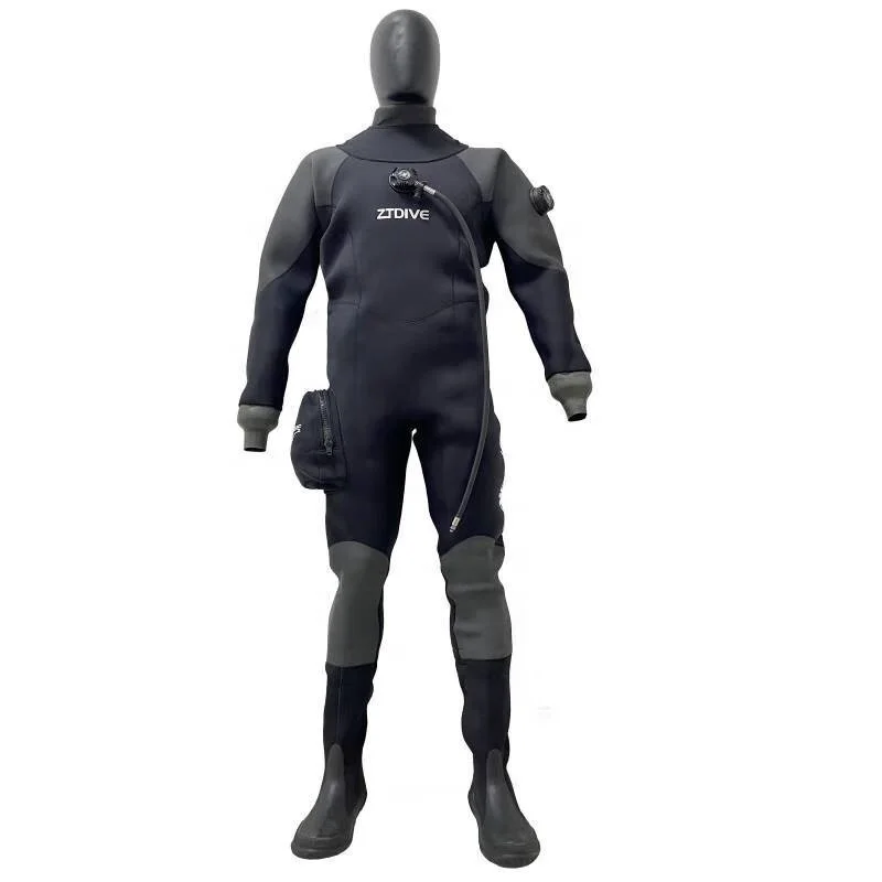 High Quality OEM 100% Waterproof Suit 7mm Neoprene Liquid Seals Back Zipper Men Scuba Diving Dry Suit Drysuit