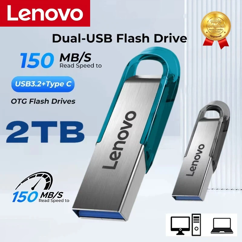 Pen Drive USB de Alta Velocidade Lenovo Metal 512GB 256GB 128GB, Memória Portátil para Cartão de Rede Xiaomi USB3.2