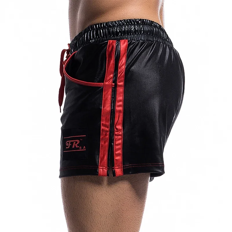 Short décontracté en cuir PU pour homme, séchage rapide, maillot de bain, poche, sport, gym, course à pied, natation, surf