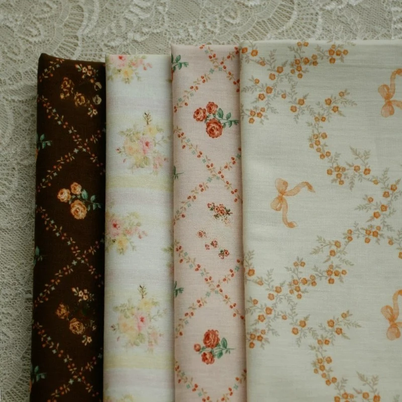 145x50cm Vintage Blumenmuster Sommer Dünner Baumwollstoff Kleid JK Lolita Kleidung DIY Material Nähstoff – Detail 1