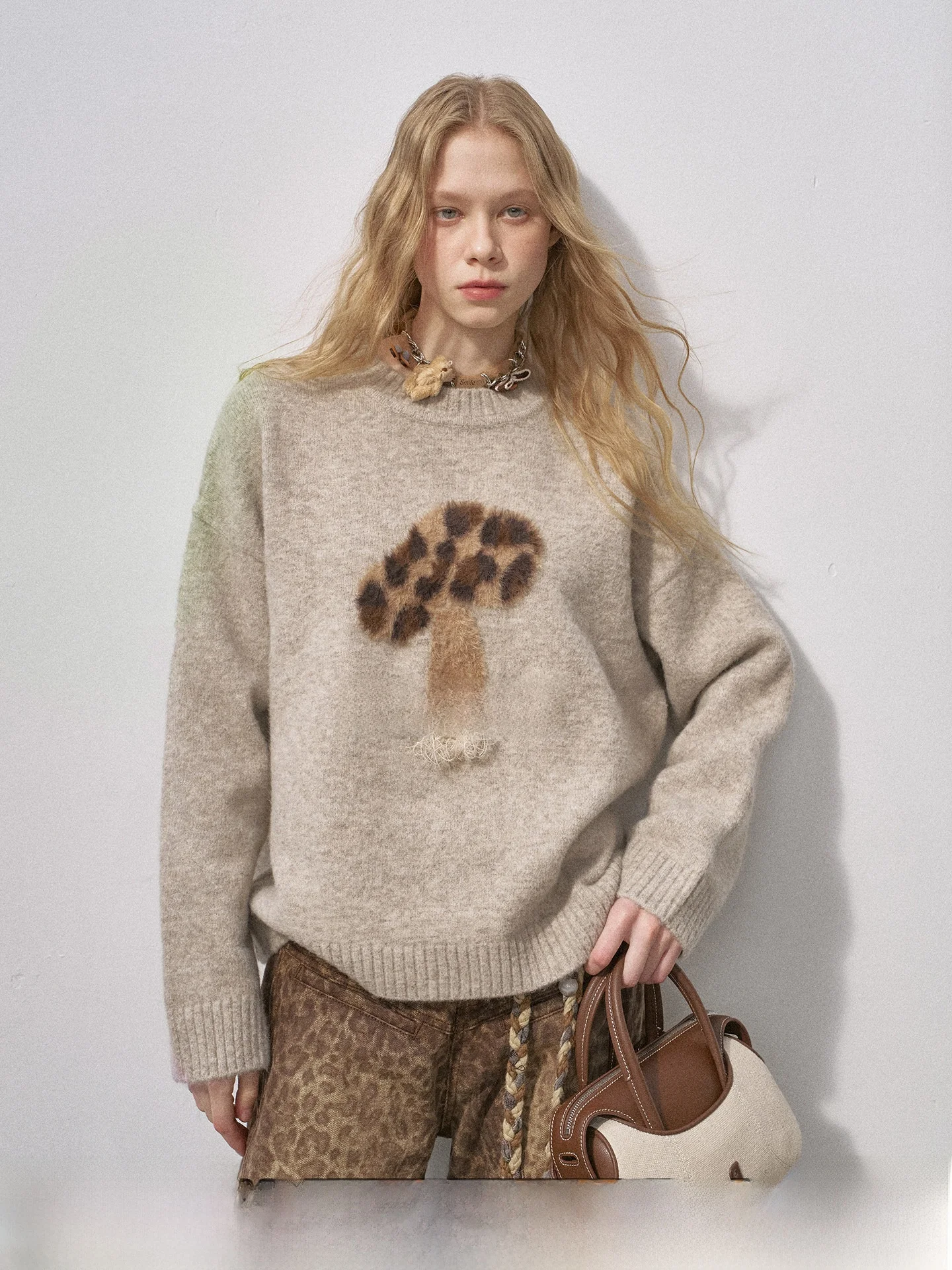 

Loose Knitted Women's Sweater DIDDI MODA Musoom Letter Design Autumn Winter Lazy Sle Can Be Worn outside Or inside