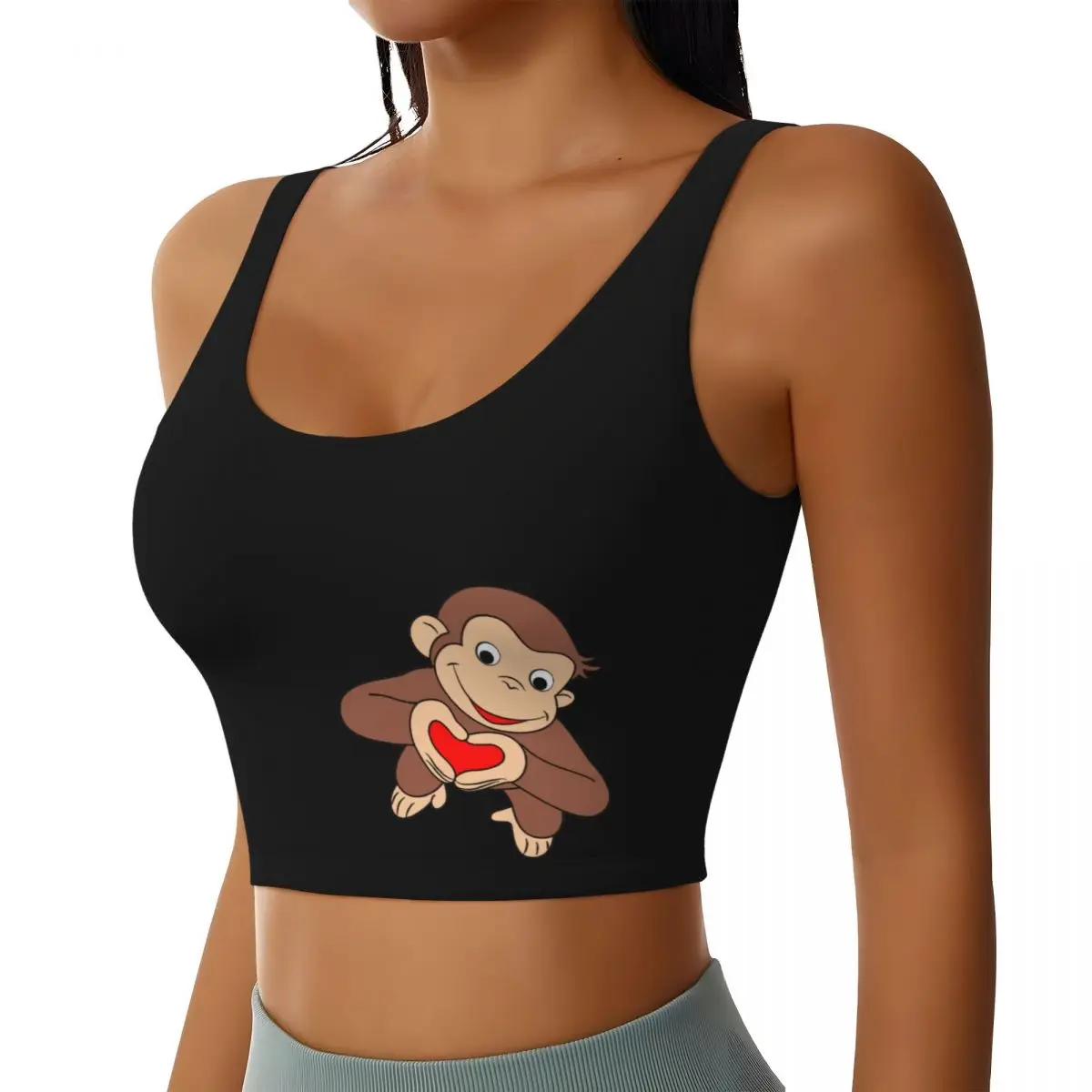 Custom Curious George Is All Heart High Impact Sports Bras Women Monkey TV Series Seamless Workout Running Crop Tank Tops