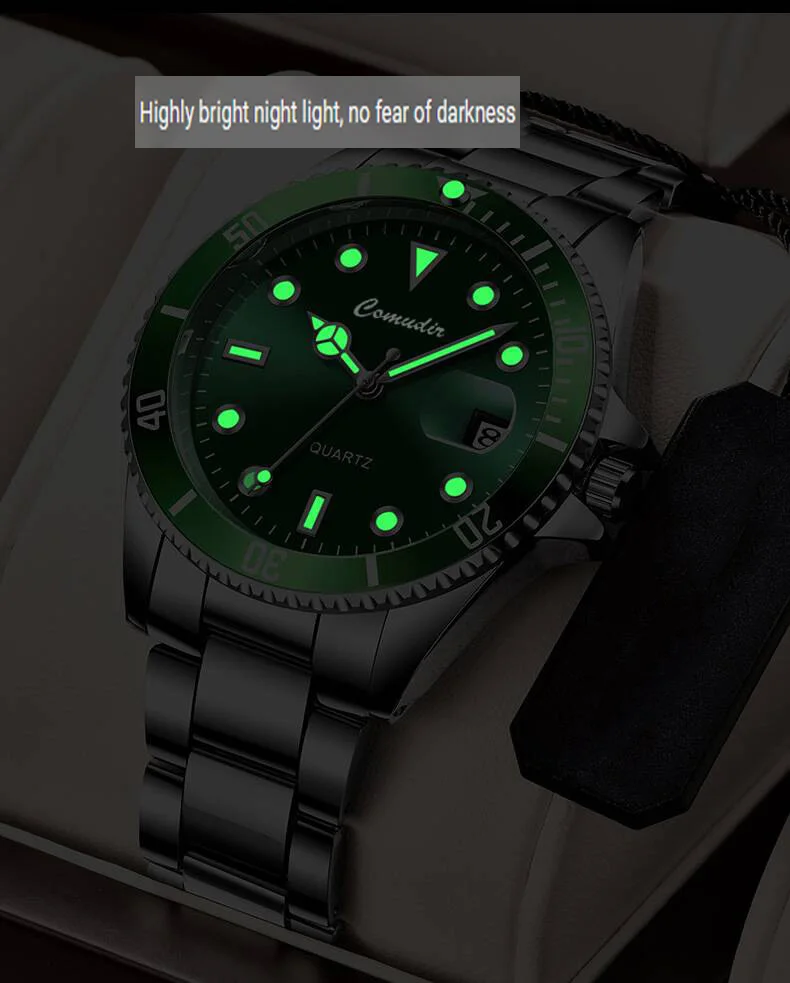 Green Water Ghost Fully Automatic Movement Quartz Watch Butterfly Buckle Calendar Luminous Waterproof Sports Trendy Watch