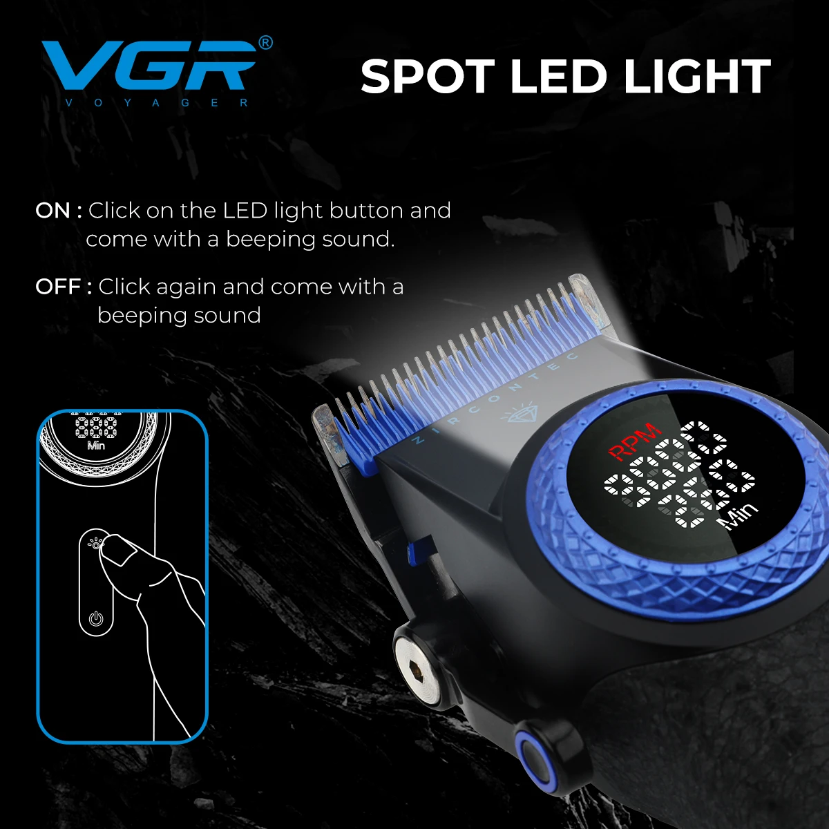 VGR Hair Trimmer 9000 RPM for Men, Rechargeable Barber Clipper