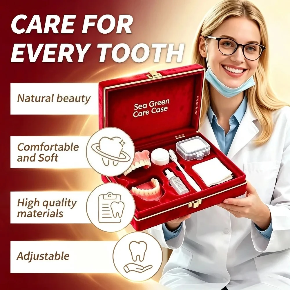 Silicone Full Mouth Teeth Decor Kit, Soft Fake Teeth Cover with Storage Box, Toothbrush & Removal Hook JJ3849