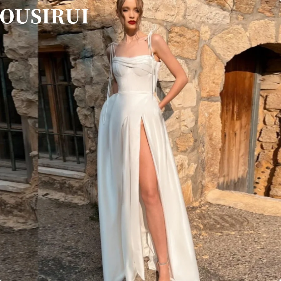 Sweetheart High Split Boho Wedding Dresses Custom Made Luxury Beach Bridal Gowns Spaghetti Straps Club Night Party Dress