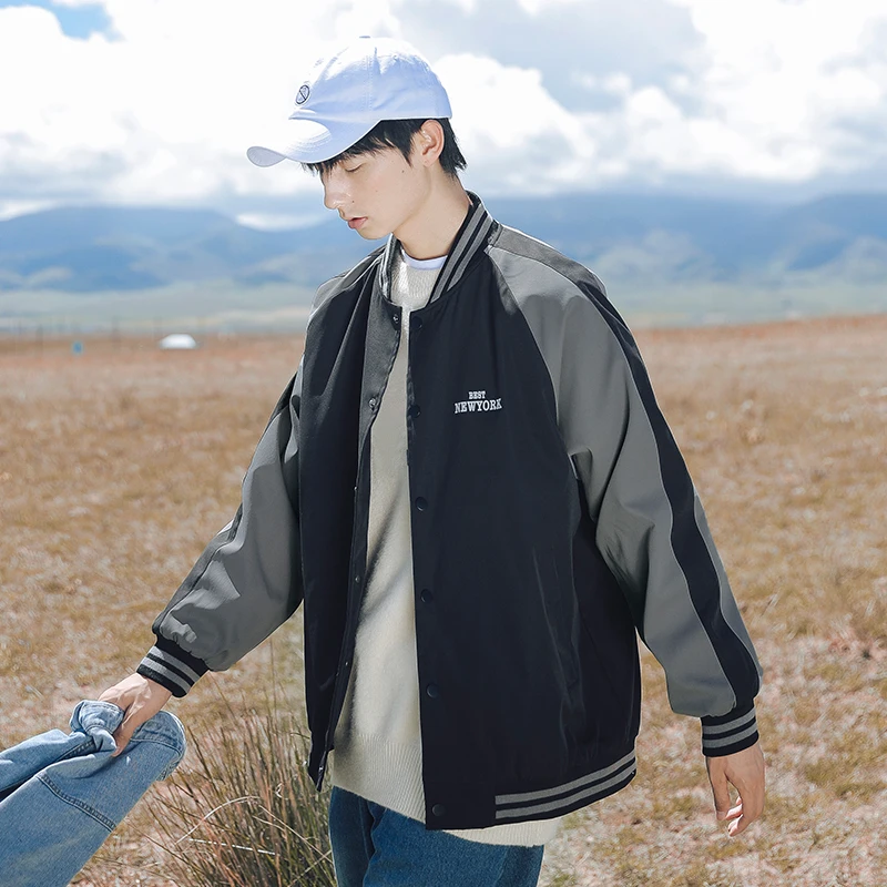 

Мужская бейсбольная куртка в американском ретро-стиле, весенне-осенняя, свободного кроя, повседневная верхняя одежда, пилотская куртка с лоскутным дизайном, модная верхняя одежда