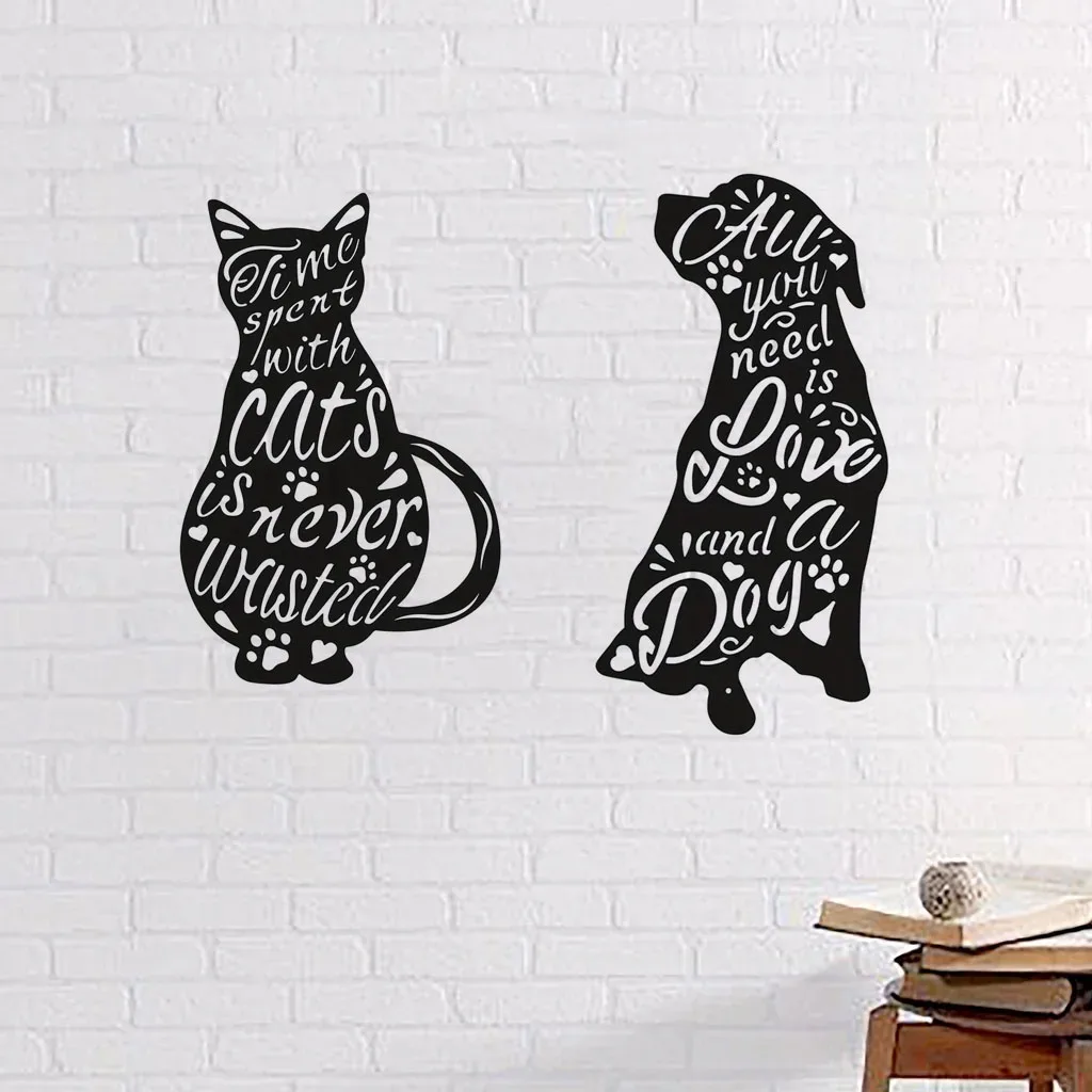 crafts Metal Cat Wall Art Decor, Time Spent With Cats Is Never Wasted, Black Cat Cutout Metal Wall Decoration Home Garden  Decor