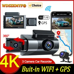 4K Dash Cam per auto GPS Car DVR videocamera a 3 canali videoregistratore WIFI Camera per veicolo 3 fotocamera Dashcam accessori per auto