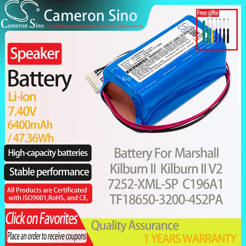 CameronSino Battery for Marshall Kilburn II Kilburn II V2 fits Marshall 7252-XML-SP C196A1 TF18650-3200-4S2PA Speaker Battery