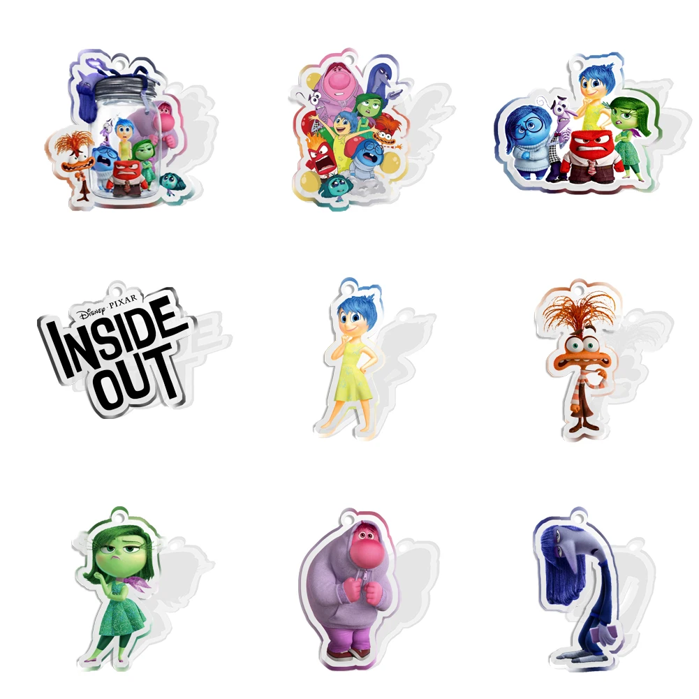 9pcs/Set Disney Inside Out 2 Printed Transparent Acrylic With Hole For Key Chain Hangers Bookmark