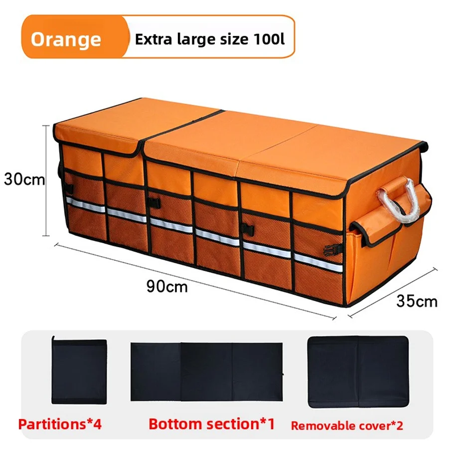 100L Foldable Car Trunk Organizer Heavy Duty Durable Collapsible Storage Box with Reflective Strip for Sedan SUV Truck