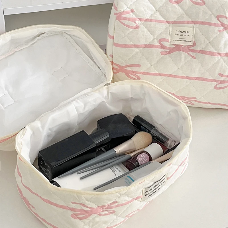 Borsa per il trucco di grande capacità Borsa per cosmetici con stampa a fiocco Borse per riporre oggetti vari Borse per organizer portatili per articoli da toeletta da viaggio