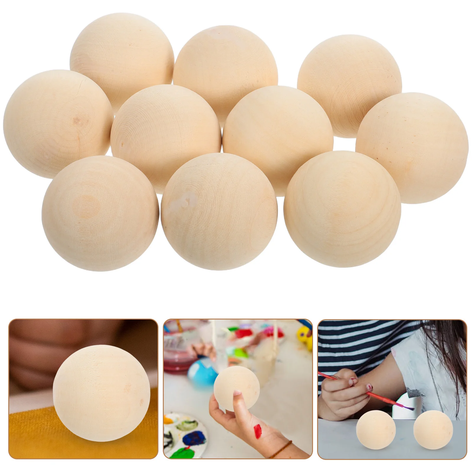 

10pcs Large Wooden Beads For Crafts Solid Wood Balls No Hole Non-Porous Diy Kids Painting Projects Handmade Decorative Ornaments