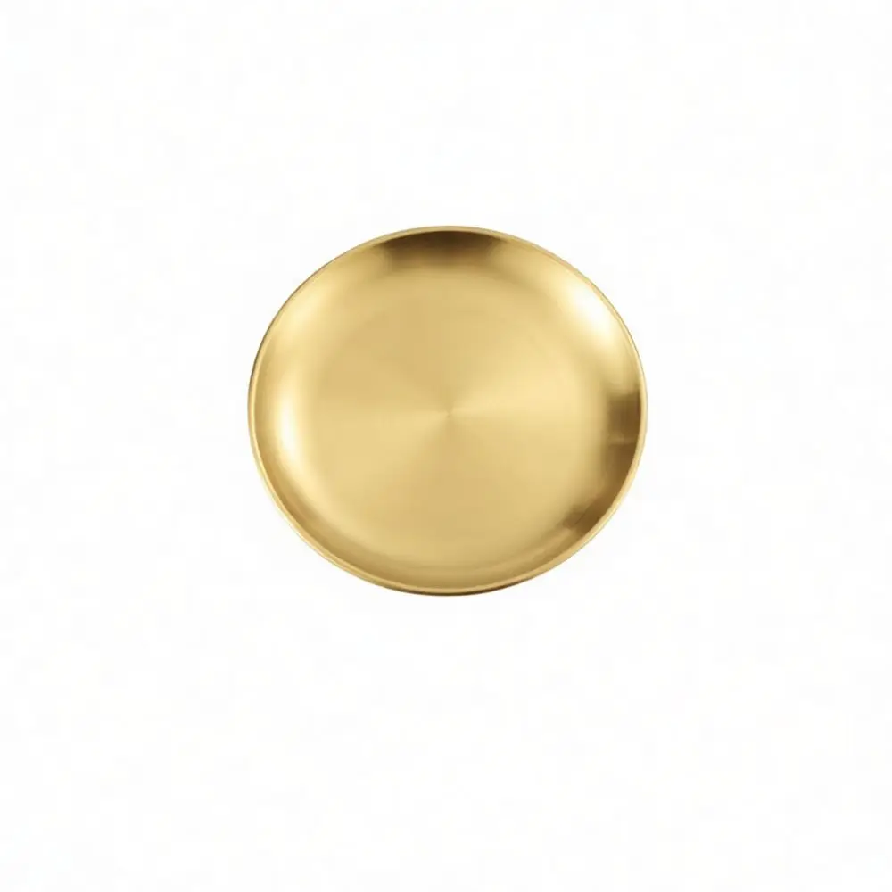Durable Brass Round Serving Plate Brushed Gold Metal Dish Home Decorative Storage Tray Retro Kitchen Dinnerware Tool
