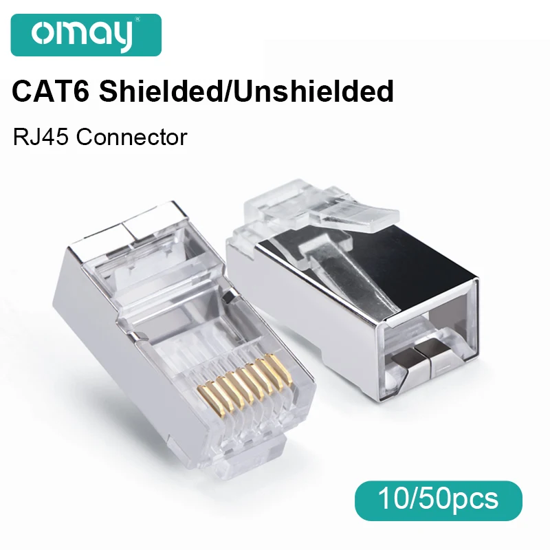 

RJ45 CAT6 Connector 8P8C Modular Plug Ethernet Cable Head 1Gbps Gigabit Network Crimp Crystal Head RJ45 Connector 50P