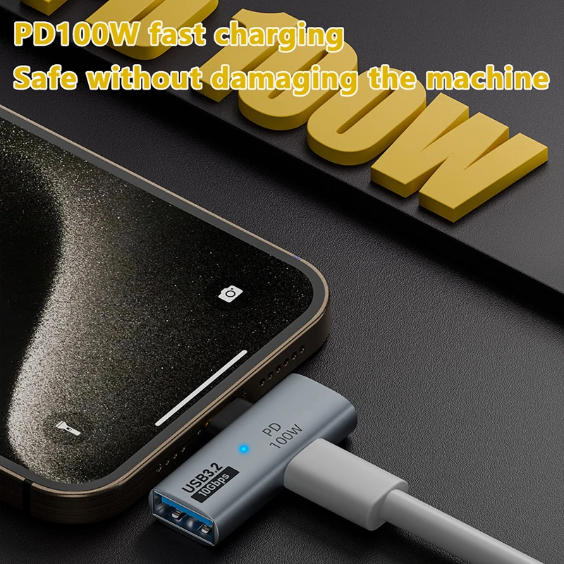 محول USB Type-C 10Gbps OTG 2in1 مع شحن 100 وات PD متوافق مع مفتاح سطح البخار Chromecast لجوجل TV Macbook