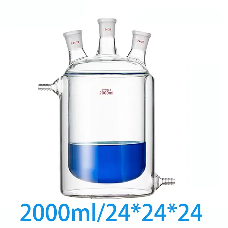 

2000ml 24X24X24 Three-hole Jacket Reaction Bottle Double-layer Reactor Glass Jacket Reaction Flask