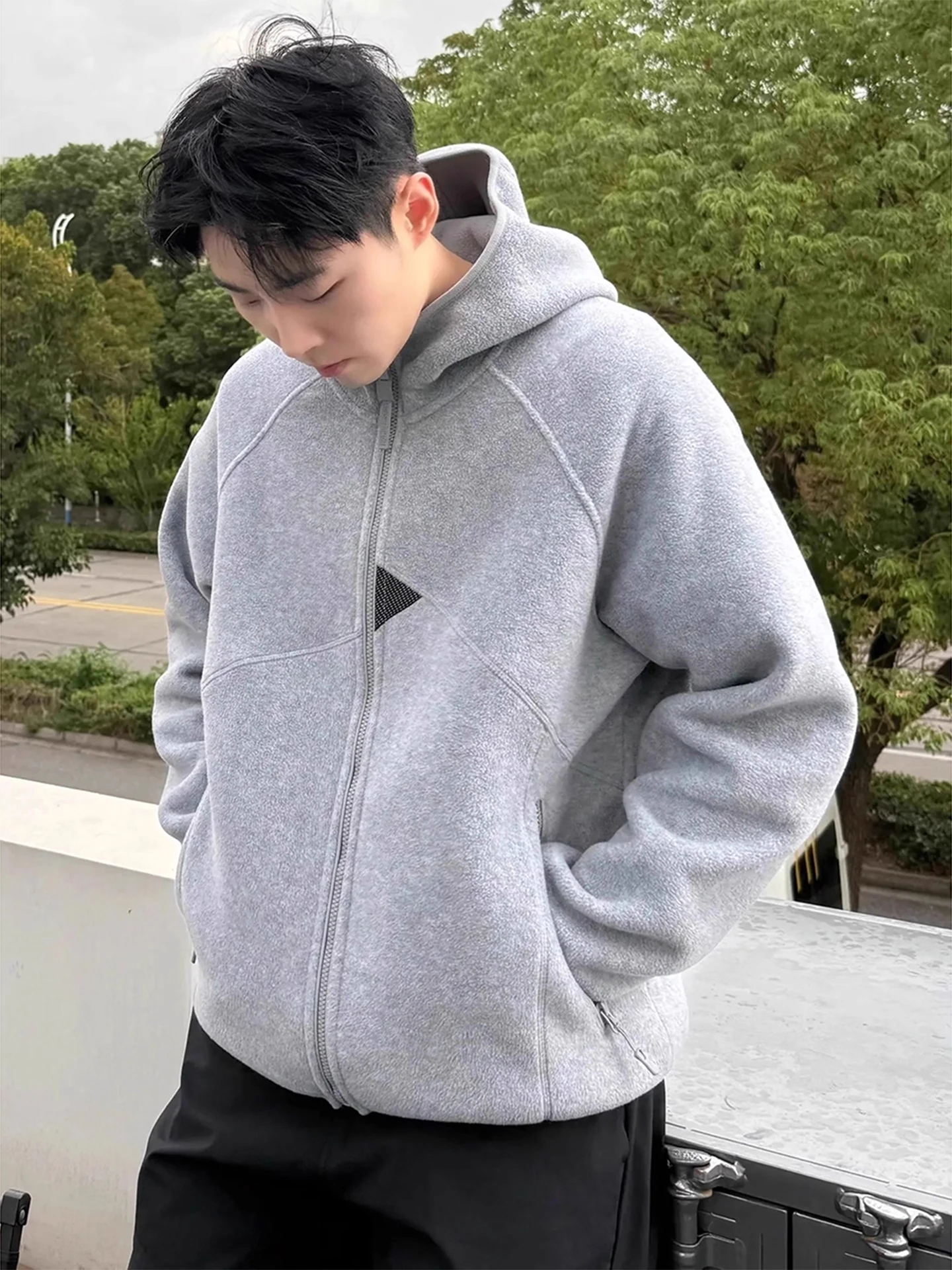 

Light ey Deconstructed Patchwork Fce Men's Autumn Winter American Sle Heavyweight Open Cardigan Hoodie Outdoor Sports ...