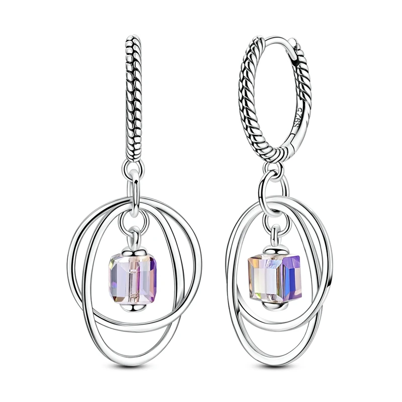 Ohrringe aus 925er-Sterlingsilber für Damen, farbig vergoldet, Zuckerwürfel-Doppelring, Schlangen-Tropfenohrring für Jahrestag, Hochzeit, Schmuck, Geschenke