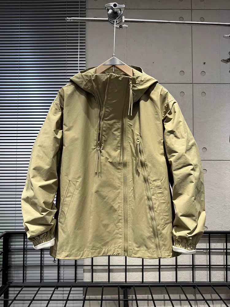 

Spring Autumn 2025 Men's Hooded Workwear Jaet Double Zipper Design Casual Haome Polyester Fabric Windproof Long Sve