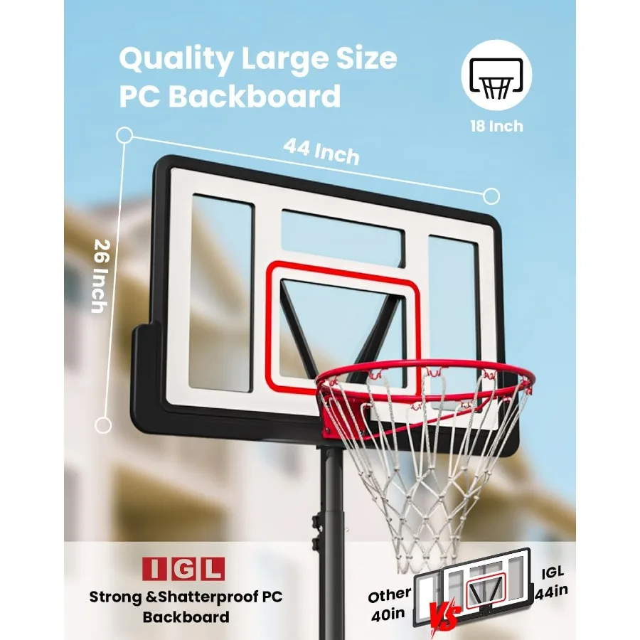 Портативное баскетбольное кольцо длиной 10 футов, регулируемые по высоте уличные баскетбольные ворота с 44-дюймовой небьющейся пластиной для вождения на заднем дворе