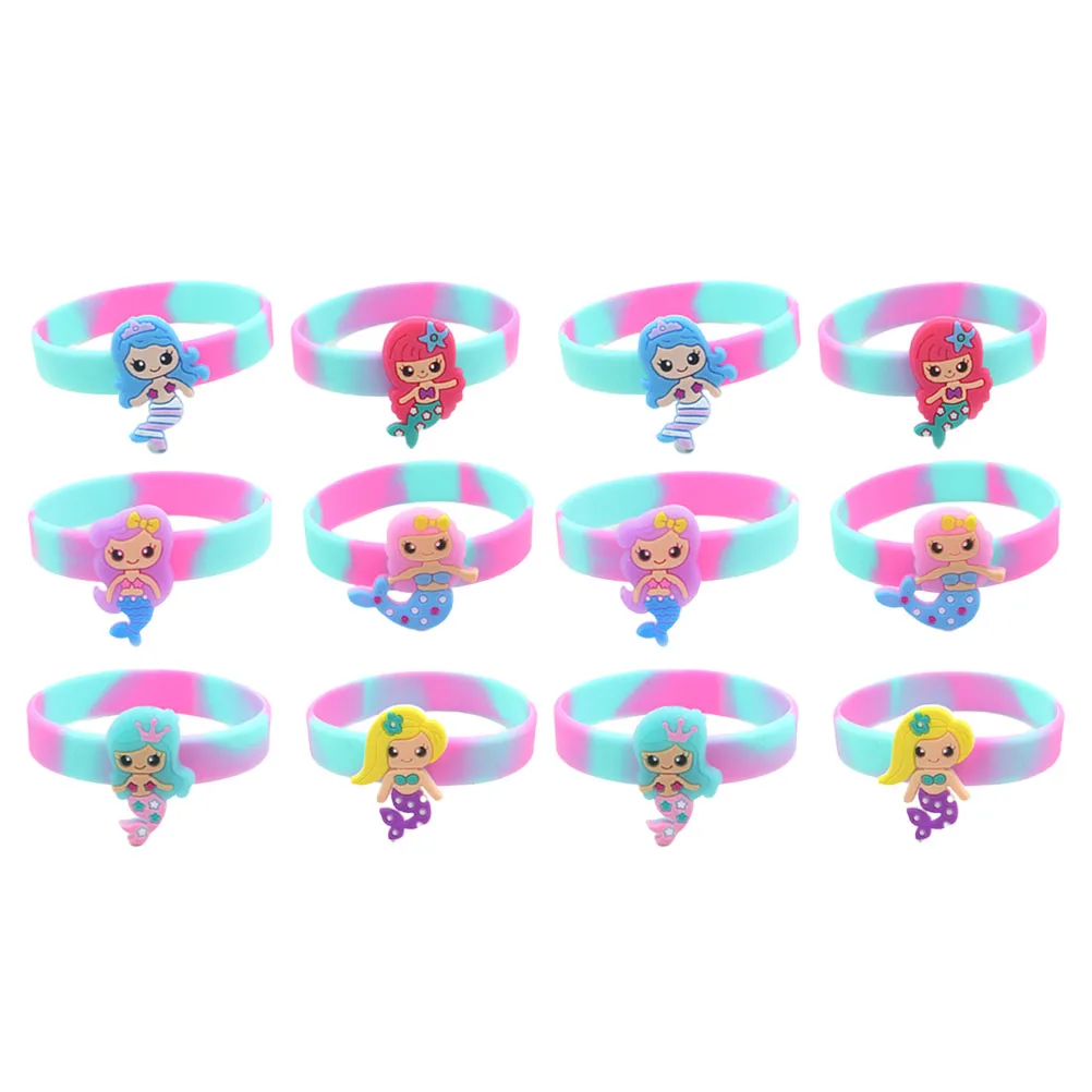 

20Pcs Colorful Wristbands for Kids Soft Eco-Friendly Silicone Bracelets Mermaid Design Stretchable Comfortable Party Accessories