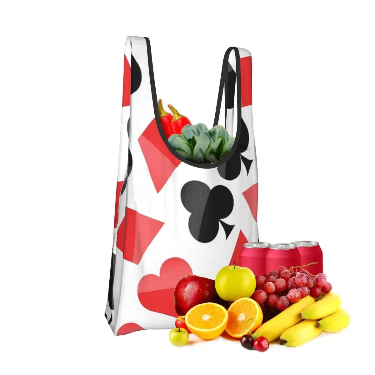 Playing-card Symbols Shopping Bag Portable Tote Bags Foldable Shoulder Shopper Bag Groceries Handbag