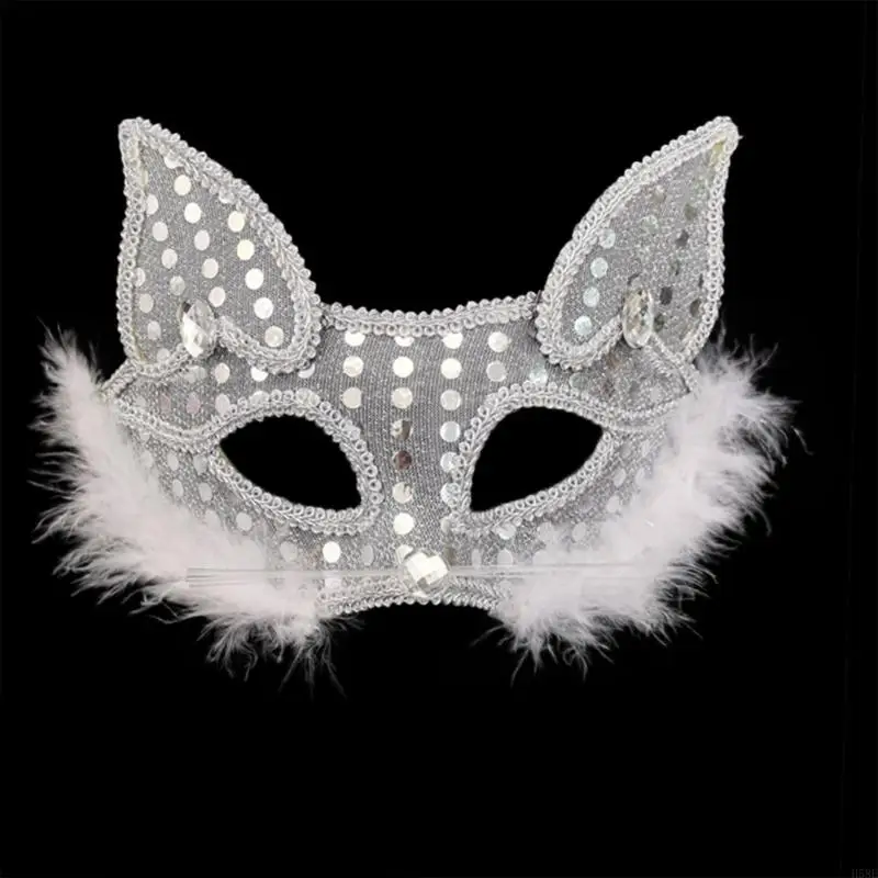 H58E CATS Mask Maskerade Mask Sequins Foxes Mask Mask Halloween Mask Mask Animal Mask for Marnivals