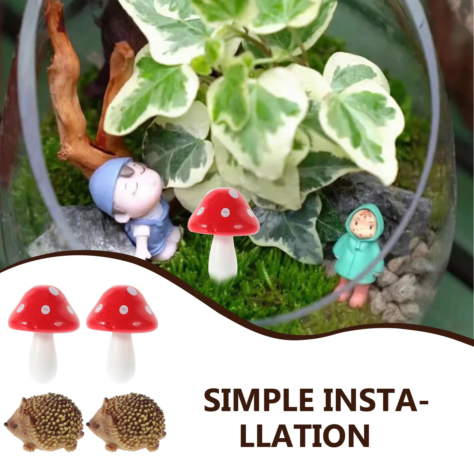 1 set 1 Set Resin Hedgehog Mushroom Garden Decorations Mini Figurines For Yard Landscape Home Pond Easter Decor Garden Supplies